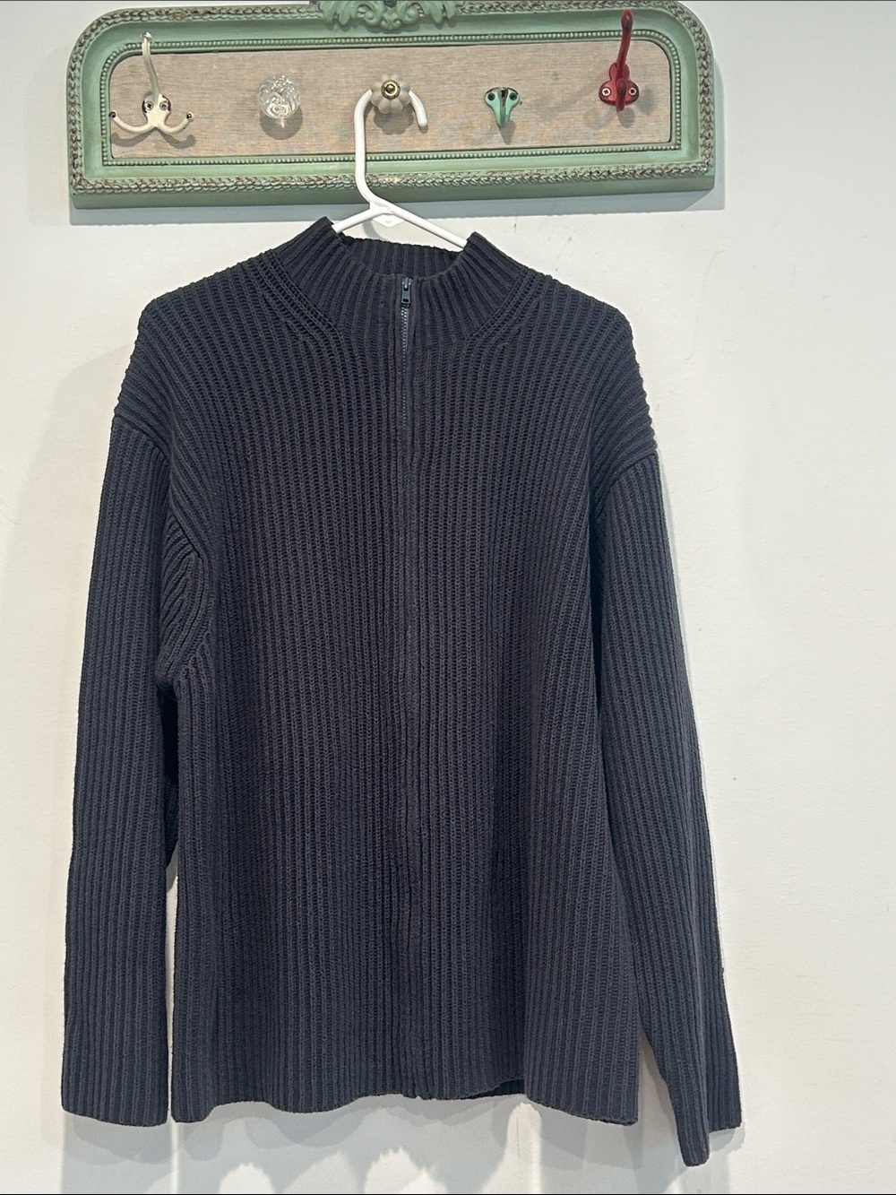Vintage country road xxl Men's full Zip Ribbed Sweater muted charcoal grey top
